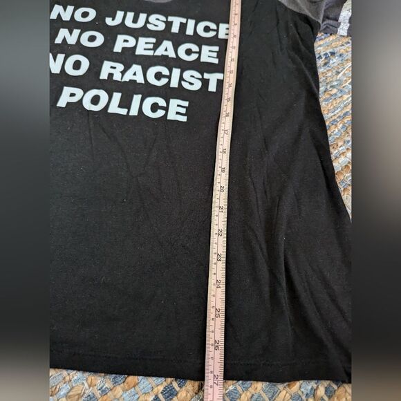 Justice Peace Police Black Lives Matter BLM Women's XL Heather Gray Black Ringer - Picture 2 of 4
